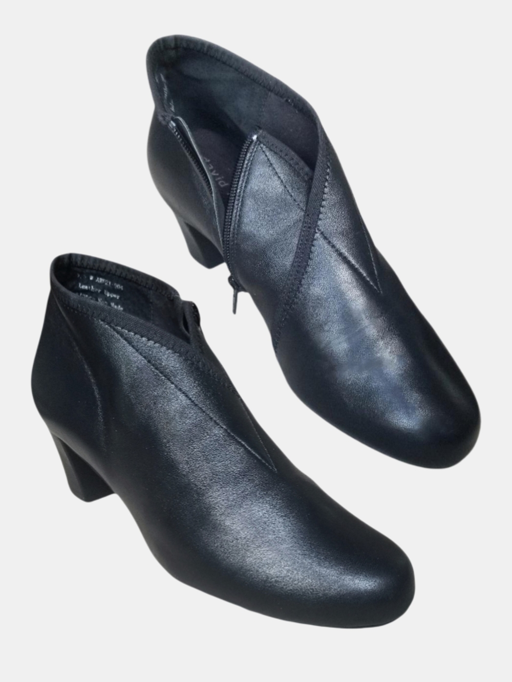 David Tate Womens 7.5 Wide Width Aruba Block Heels Comfort Booties Black Leather